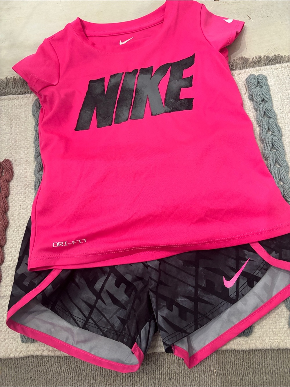 Nike Hot Pink Tee with Black & Gray Graphic Shorts